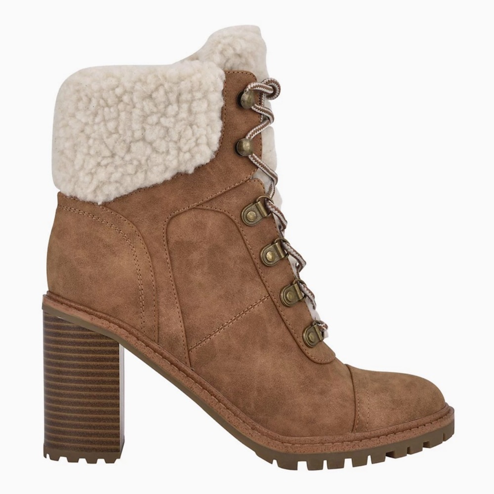 Brown booties with Sherpa trim